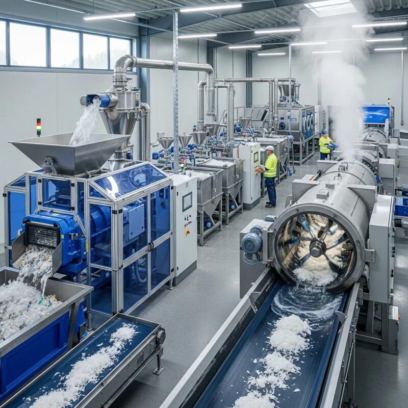 Advanced plastic washing line machinery in operation, highlighting recycling technology