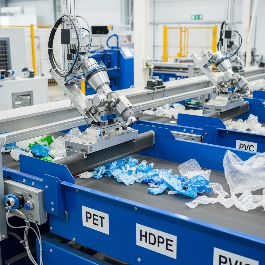 AI-powered plastic sorting system in action, showcasing advanced technology and efficient material separation