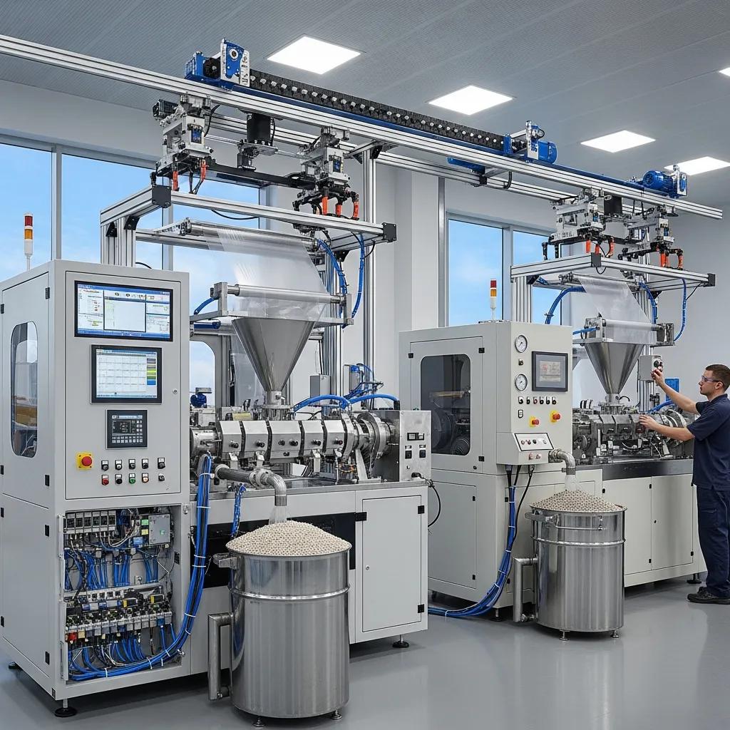 Automated blown film extrusion machines showcasing advanced technology and efficiency in production