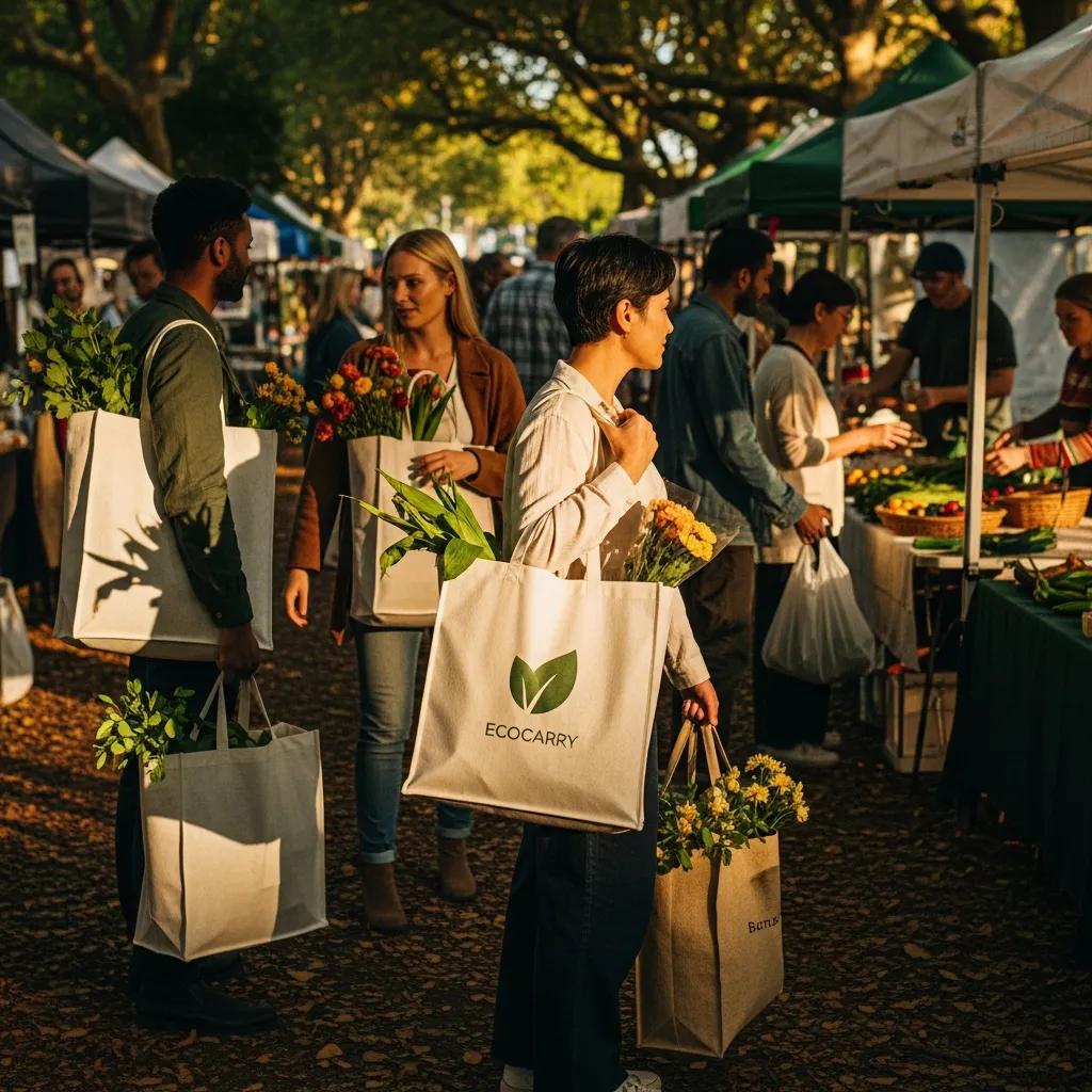 Biodegradable t-shirt bags in a natural setting, showcasing eco-friendly packaging solutions