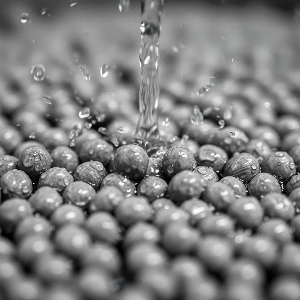 Close-up of water-cooled plastic pellets being formed during the pelletizing process