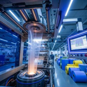 High-performance HDPE blown film machine in a manufacturing environment