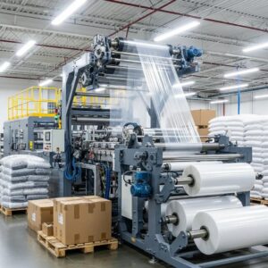 Modern bubble film machine producing air-encapsulated plastic film for packaging