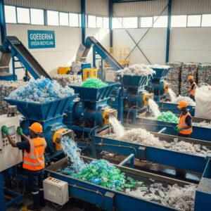 Modern plastic recycling facility in Gqeberha with machinery processing plastic waste