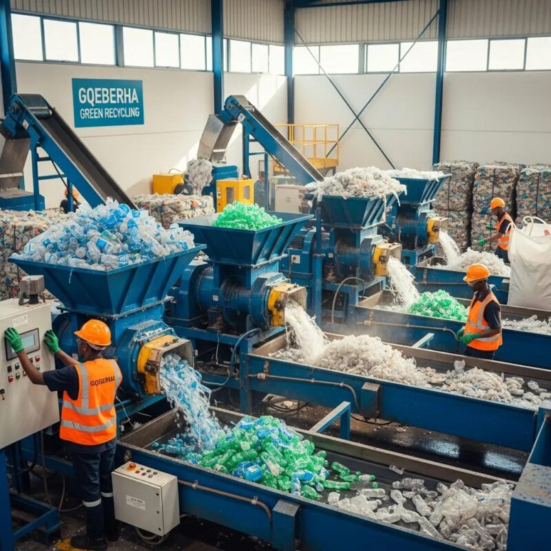 Modern plastic recycling facility in Gqeberha with machinery processing plastic waste