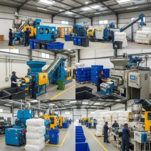 Modern plastic recycling facility in Kimberley with machines and workers