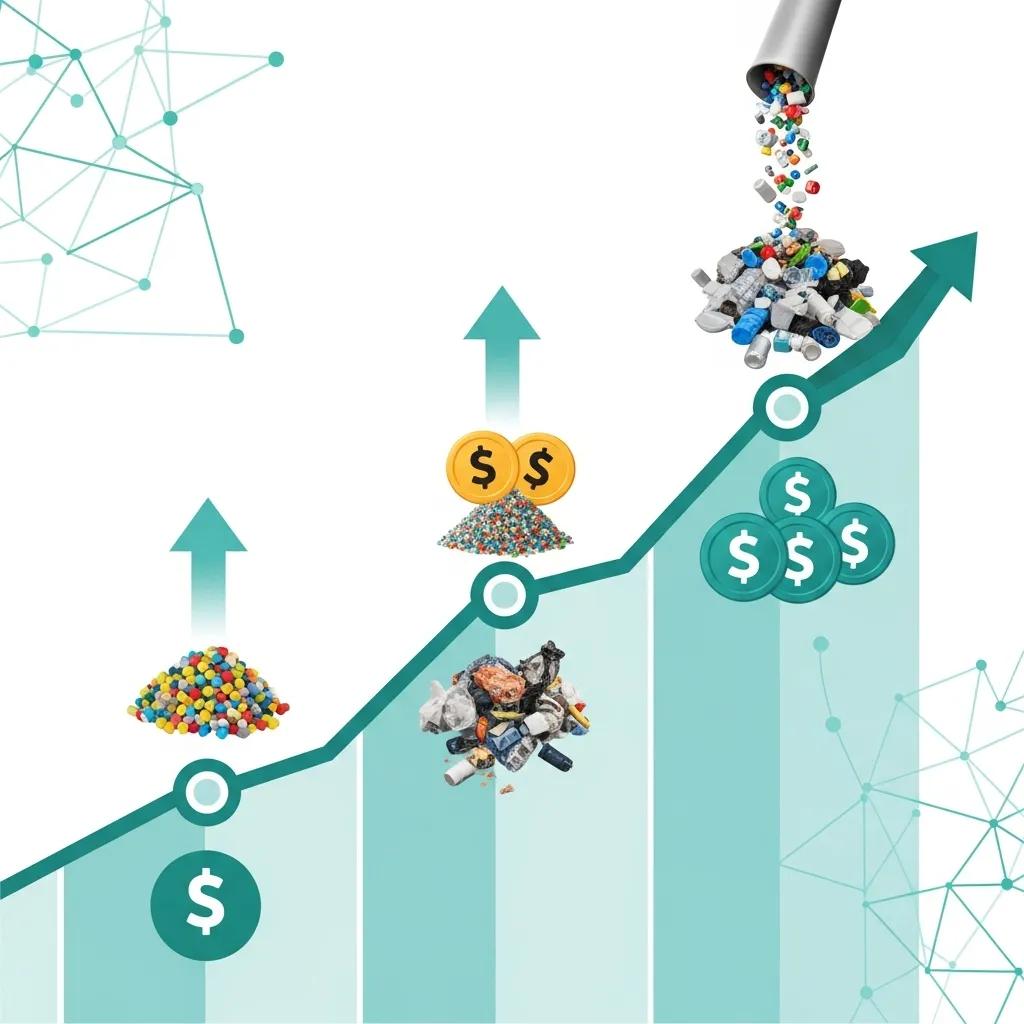 Visual representation of economic benefits from plastic recycling, highlighting cost savings and revenue
