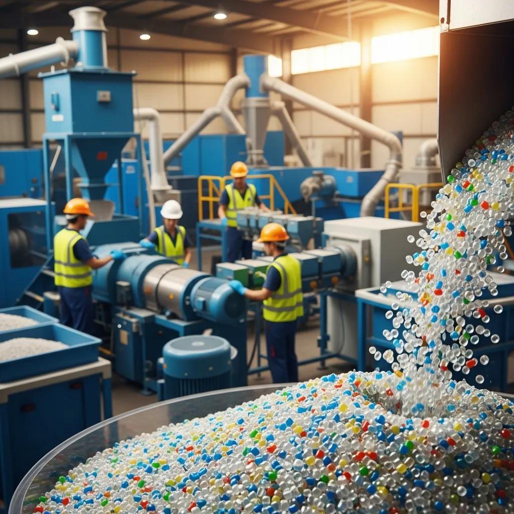 High-quality recycled plastic pellets in a factory setting showcasing economic benefits of recycling