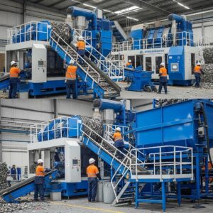 Modern plastic recycling facility in Johannesburg with advanced machinery and engaged workers
