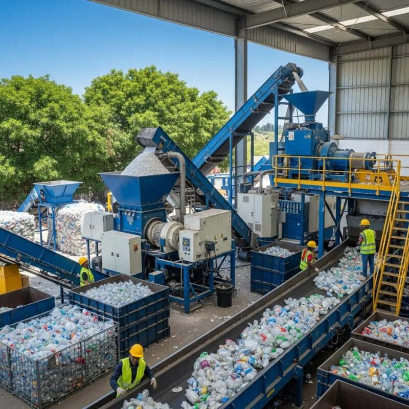 Modern plastic recycling facility in Port Elizabeth with commercial machines processing plastic waste